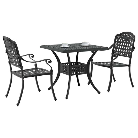 Garden Table Set 3 pcs Black Cast Aluminium