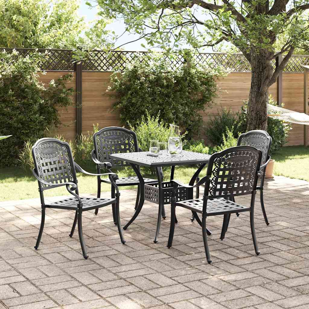 Garden Table Set 5 pcs Black Cast Aluminium