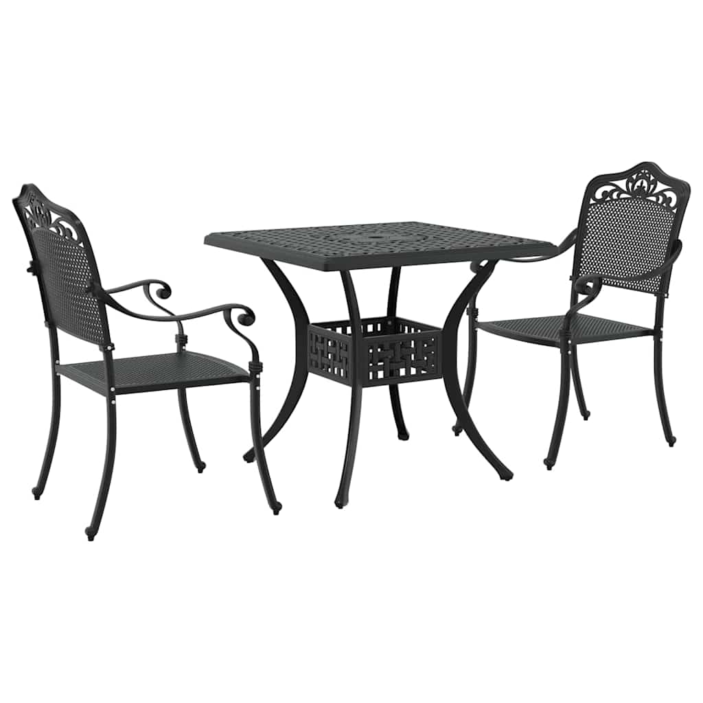 Garden Table Set 3 pcs Black Cast Aluminium