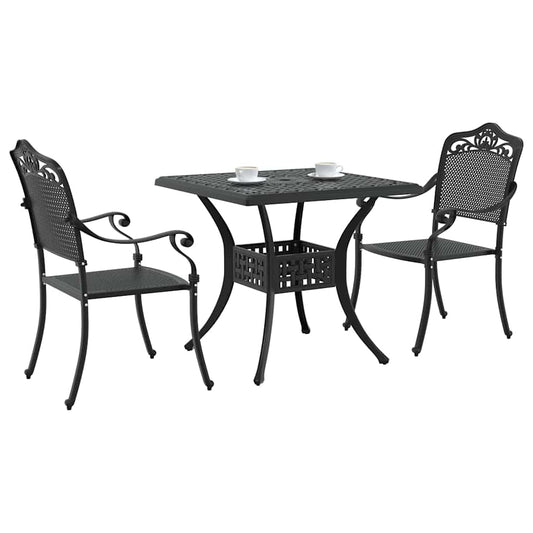 Garden Table Set 3 pcs Black Cast Aluminium