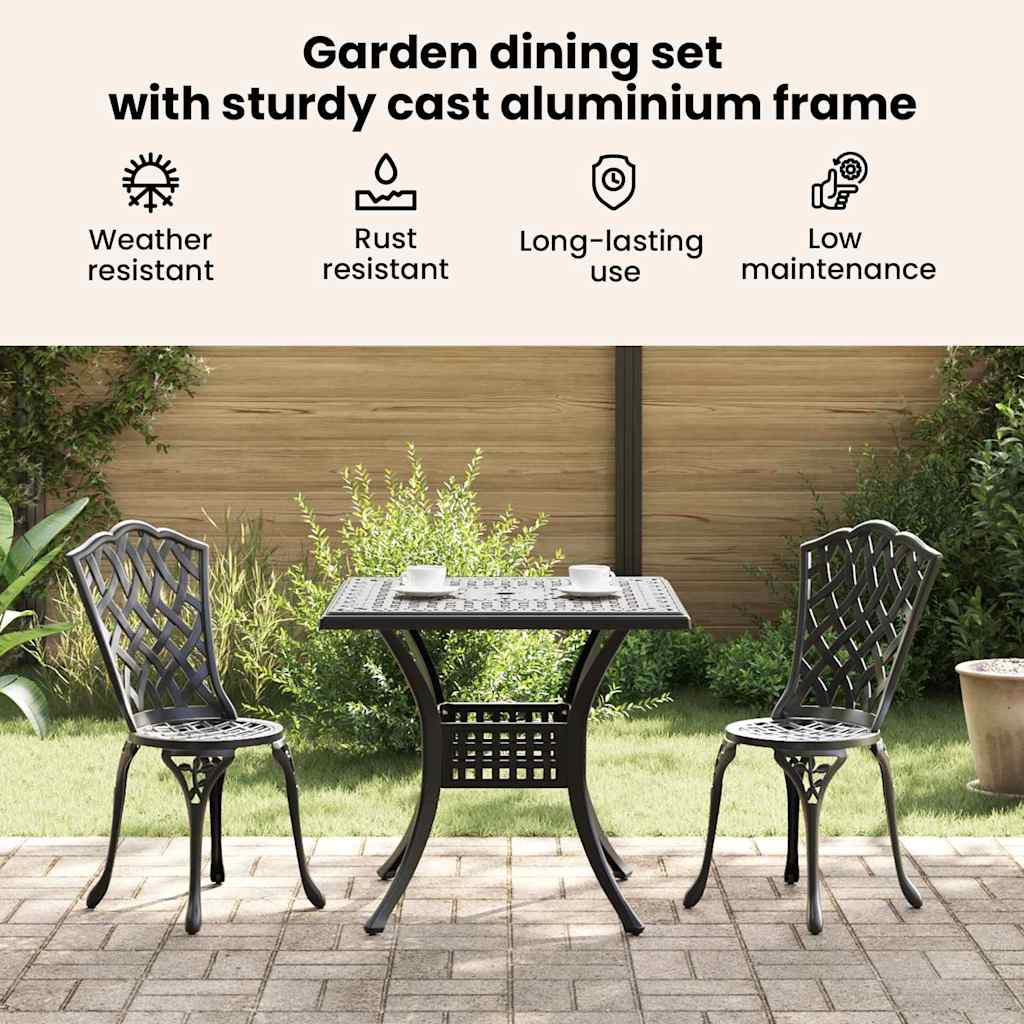 Garden Table Set 3 pcs Black Cast Aluminium