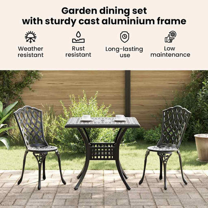 Garden Table Set 3 pcs Black Cast Aluminium