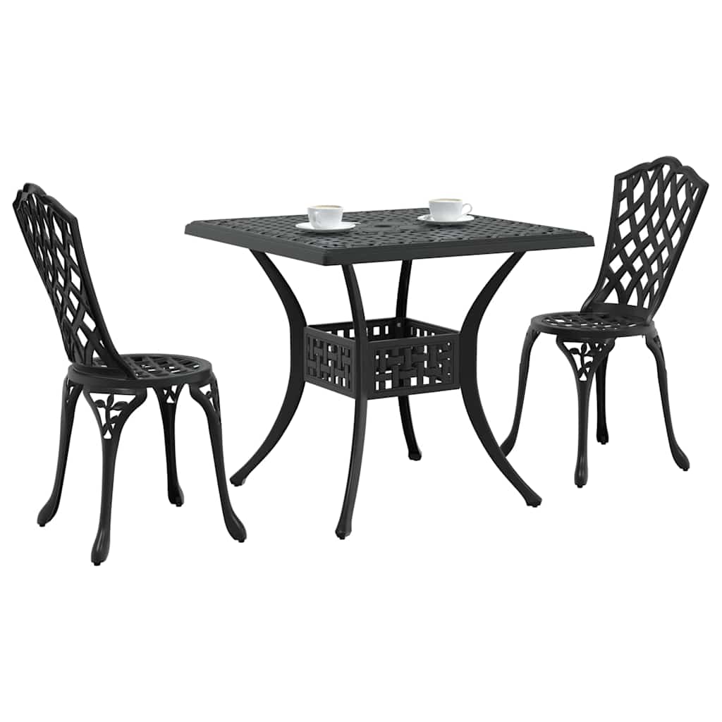 Garden Table Set 3 pcs Black Cast Aluminium