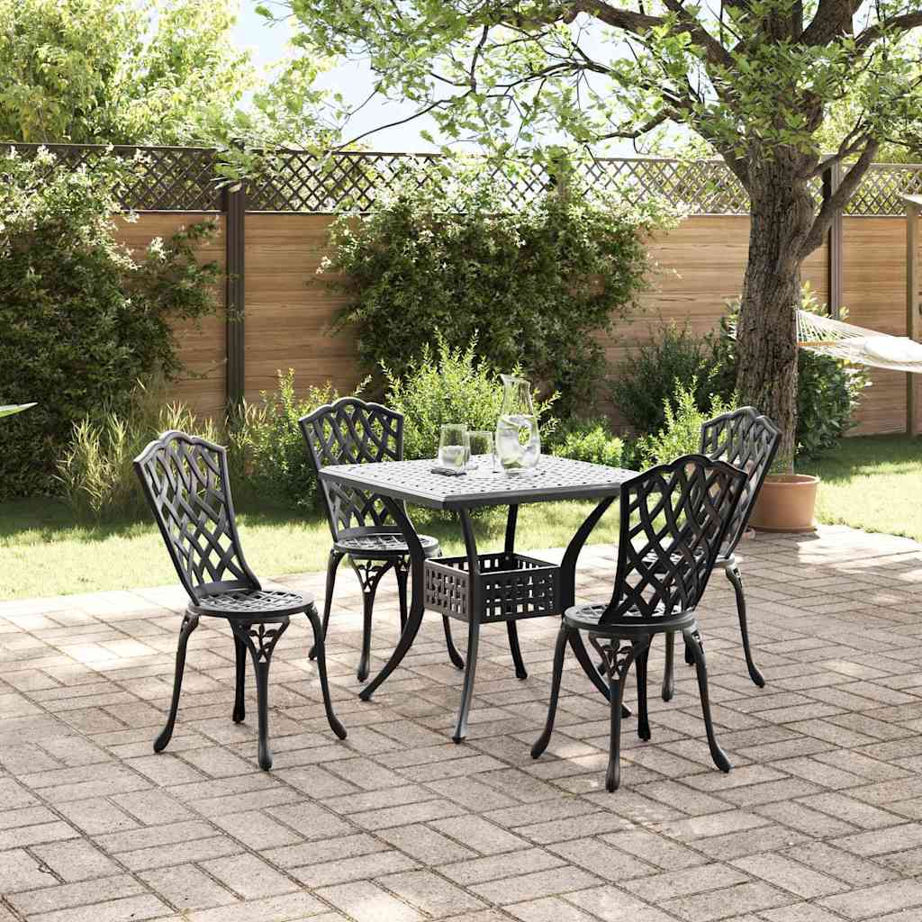 Garden Table Set 5 pcs Black Cast Aluminium