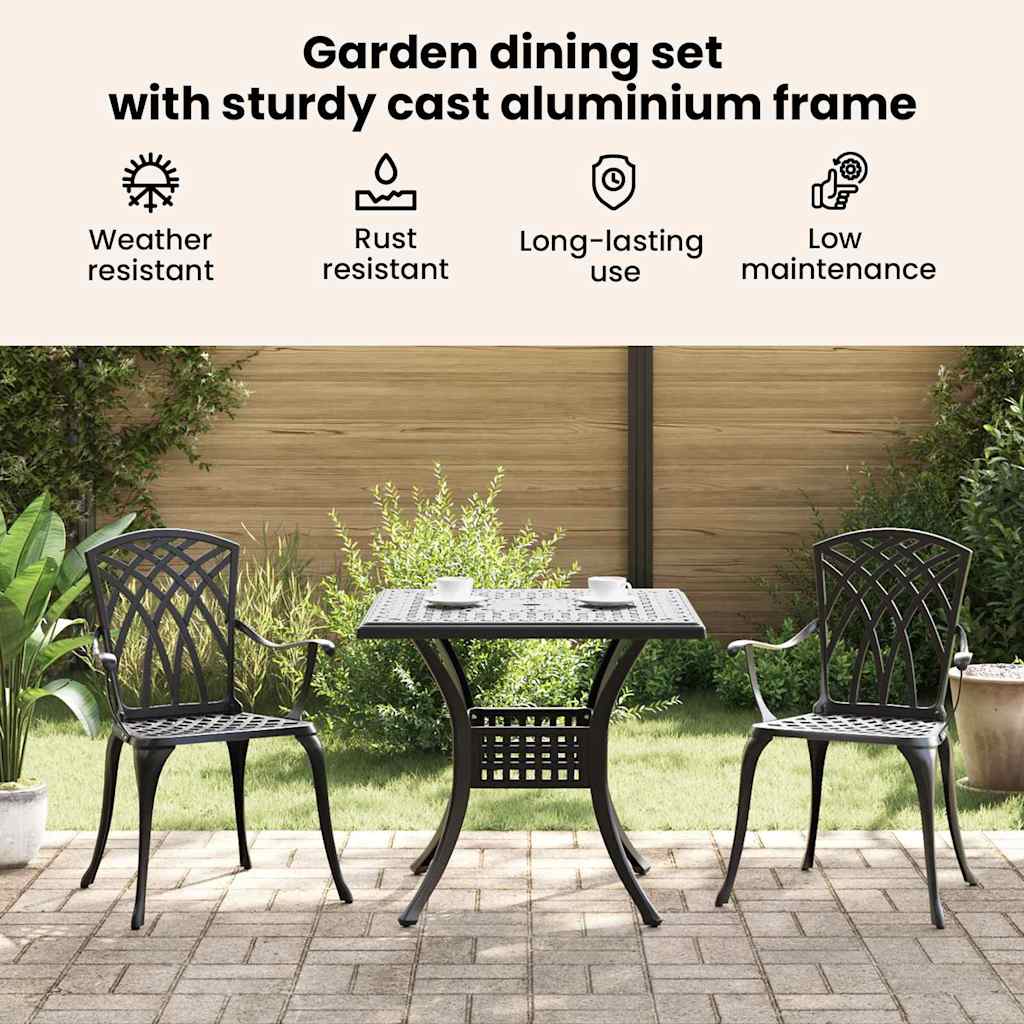 Garden Table Set 3 pcs Black Cast Aluminium