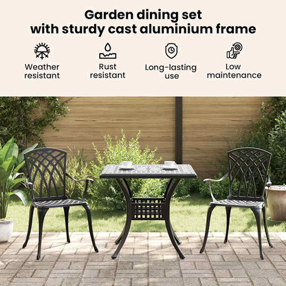 Garden Table Set 3 pcs Black Cast Aluminium