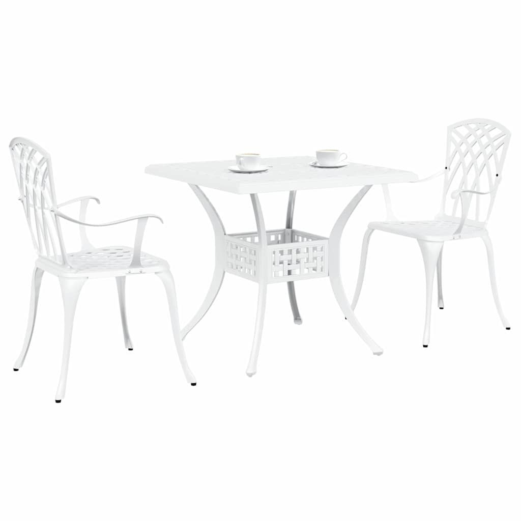 Garden Table Set 3 pcs White Cast Aluminium