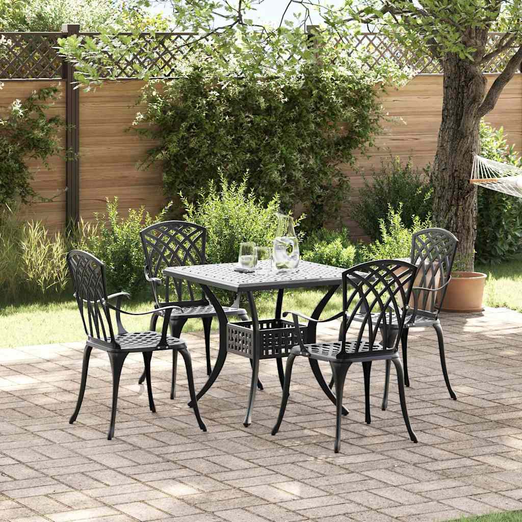 Garden Table Set 5 pcs Black Cast Aluminium