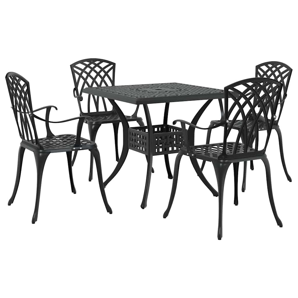 Garden Table Set 5 pcs Black Cast Aluminium