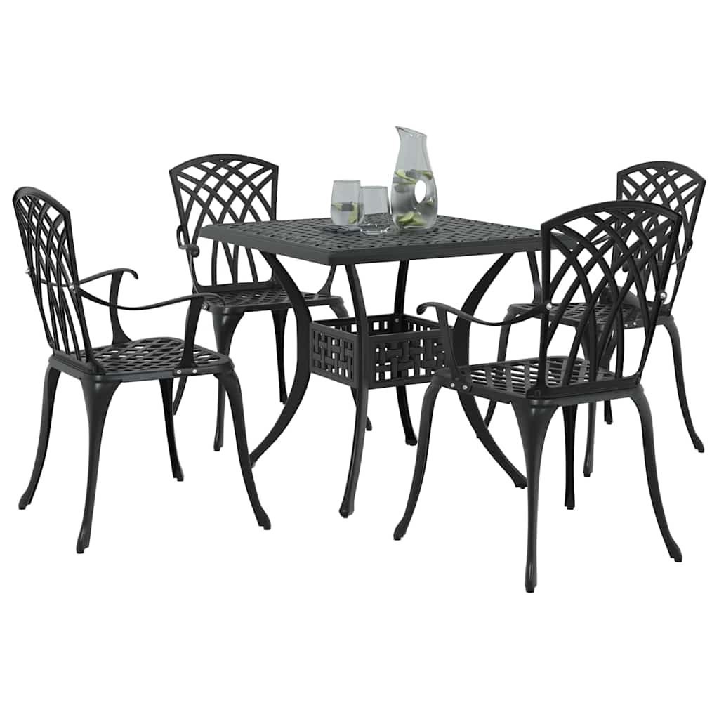 Garden Table Set 5 pcs Black Cast Aluminium