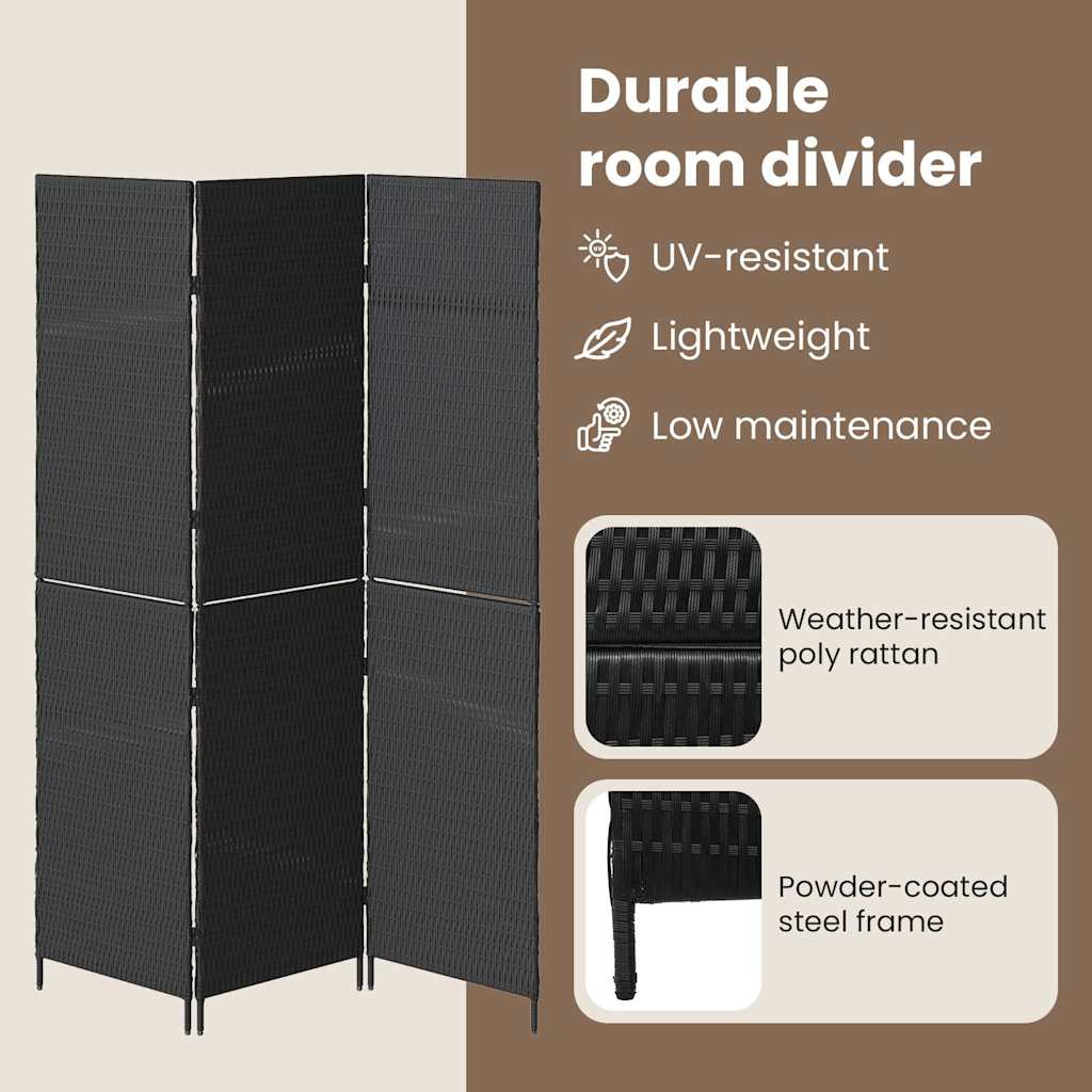 Room Divider Folding Manual Black 146 x 180 cm Poly Rattan