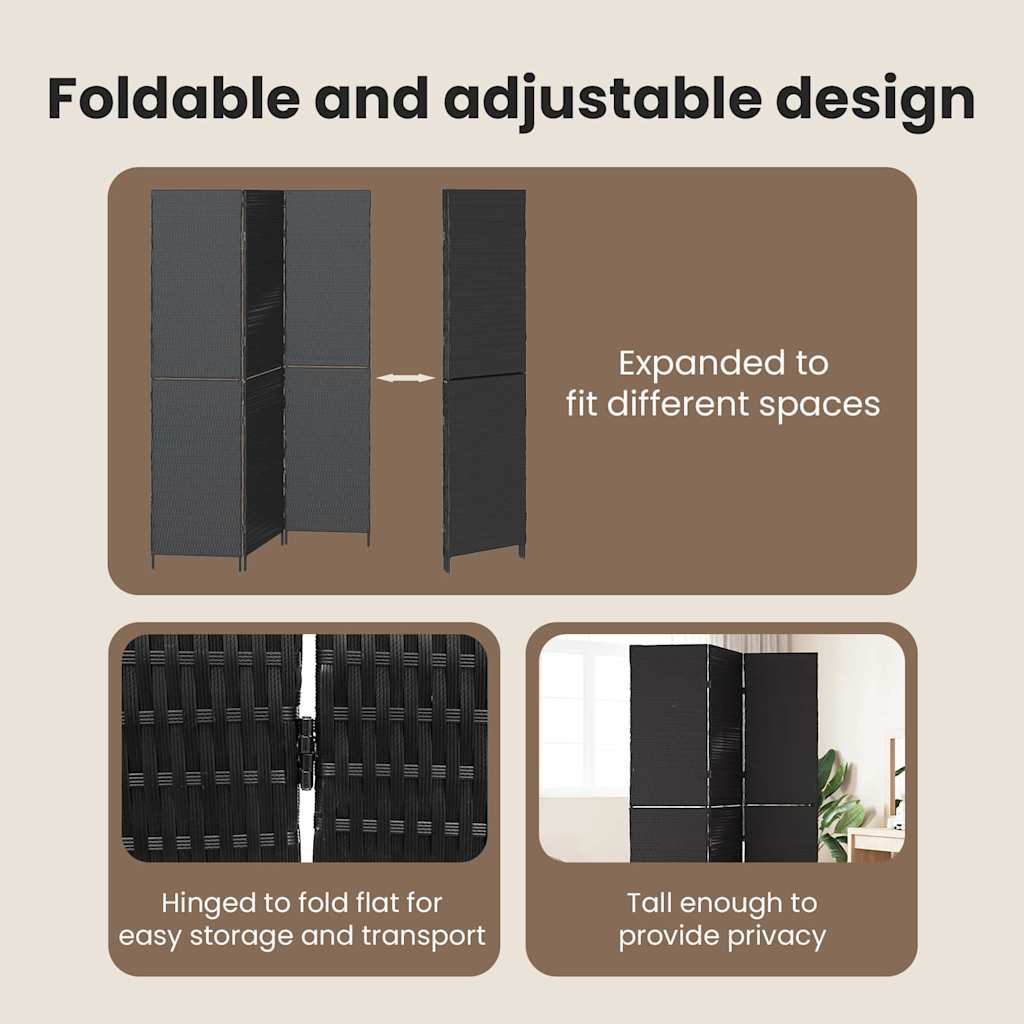 Room Divider Folding Manual Black 146 x 180 cm Poly Rattan