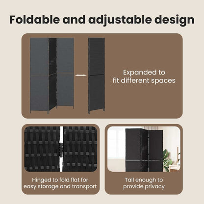 Room Divider Folding Manual Black 146 x 180 cm Poly Rattan