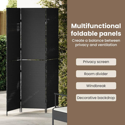 Room Divider Folding Manual Black 146 x 180 cm Poly Rattan
