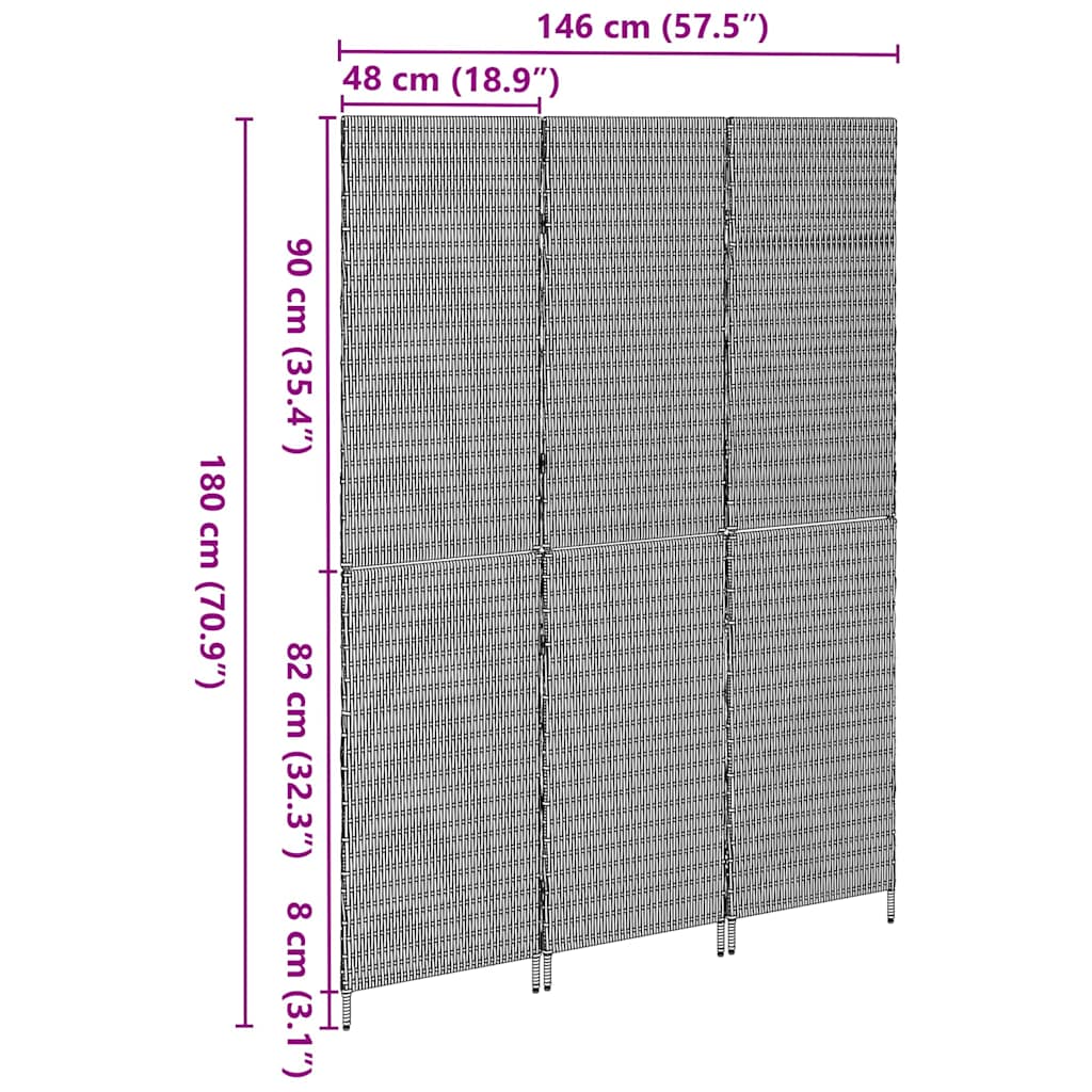 Room Divider Folding Manual Black 146 x 180 cm Poly Rattan