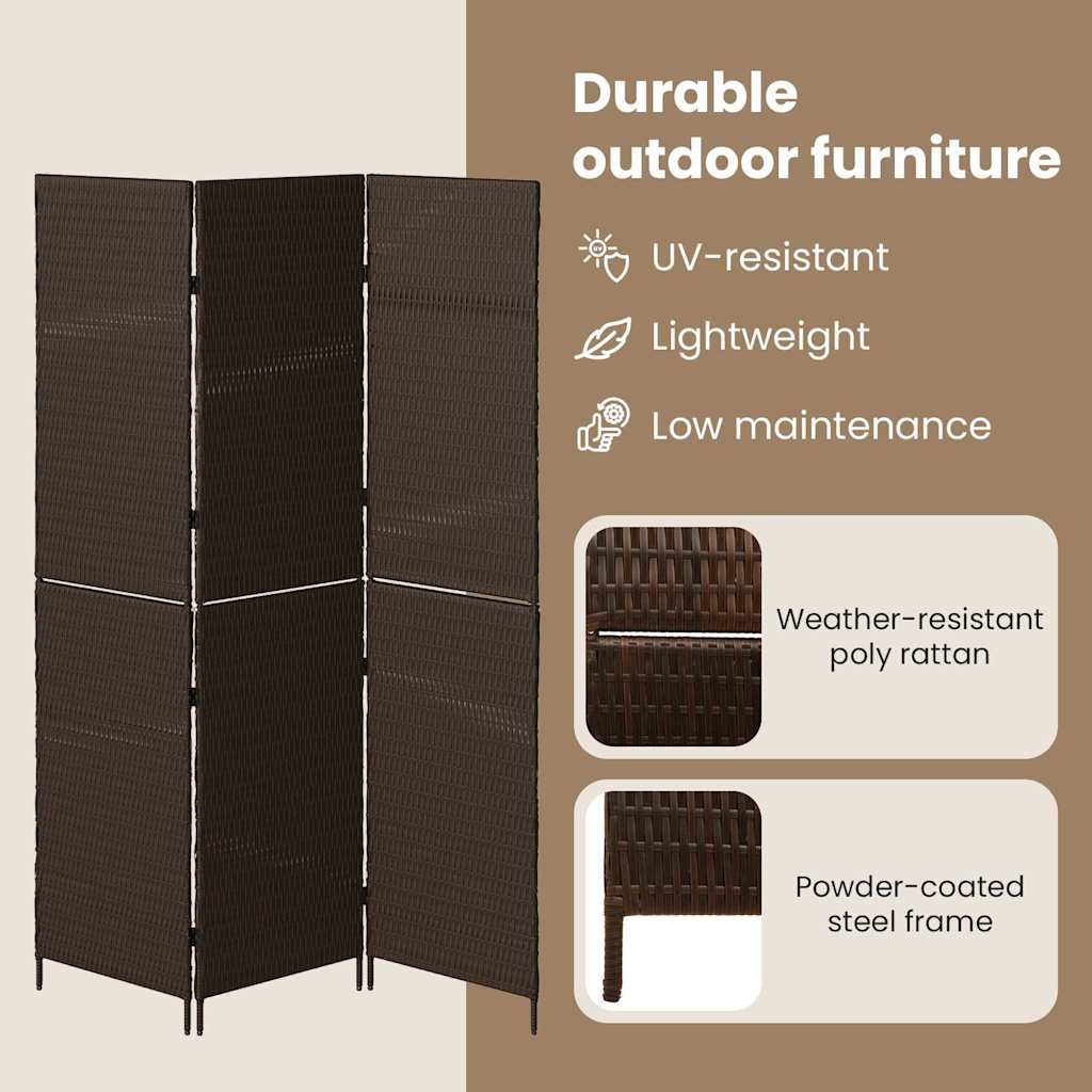 Room Divider Folding Manual Brown 146 x 180 cm Poly Rattan