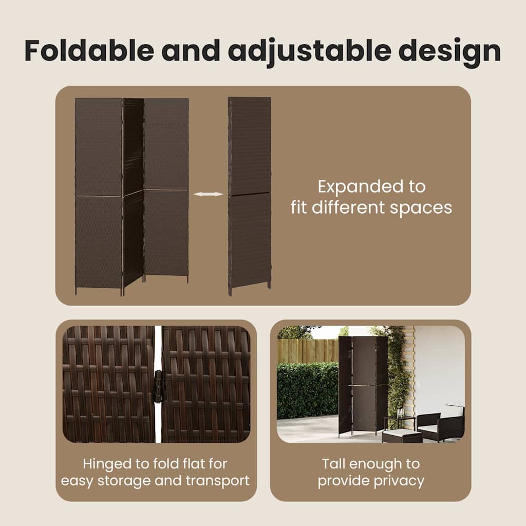 Room Divider Folding Manual Brown 146 x 180 cm Poly Rattan