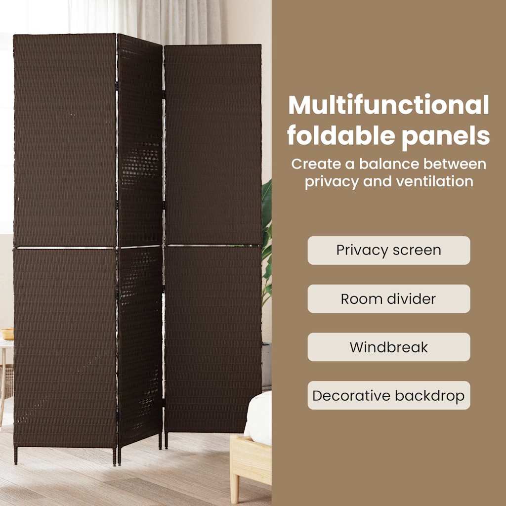 Room Divider Folding Manual Brown 146 x 180 cm Poly Rattan