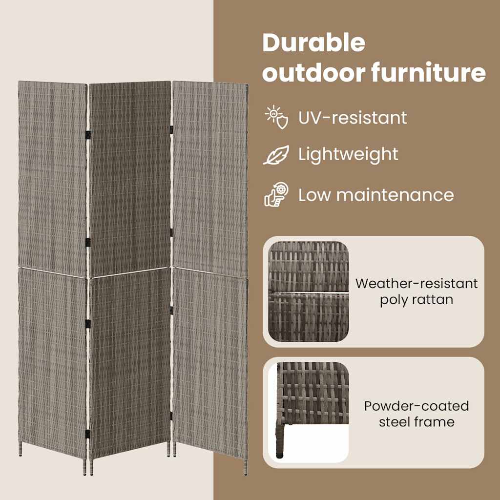 Room Divider Folding Manual Grey 146 x 180 cm Poly Rattan