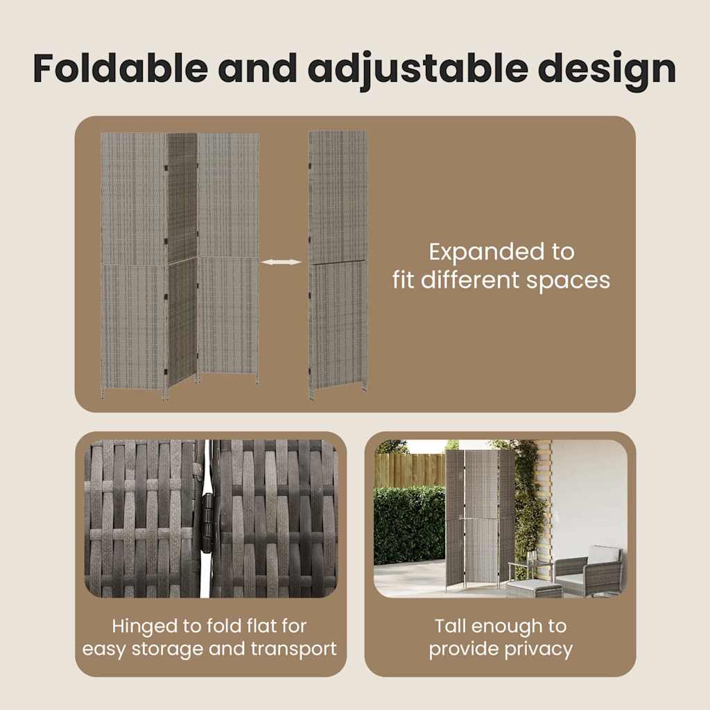 Room Divider Folding Manual Grey 146 x 180 cm Poly Rattan