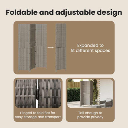 Room Divider Folding Manual Grey 146 x 180 cm Poly Rattan