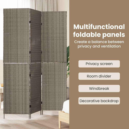 Room Divider Folding Manual Grey 146 x 180 cm Poly Rattan