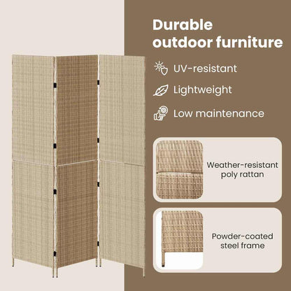Room Divider Folding Manual Beige 147 x 180 cm Poly Rattan