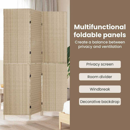Room Divider Folding Manual Beige 147 x 180 cm Poly Rattan