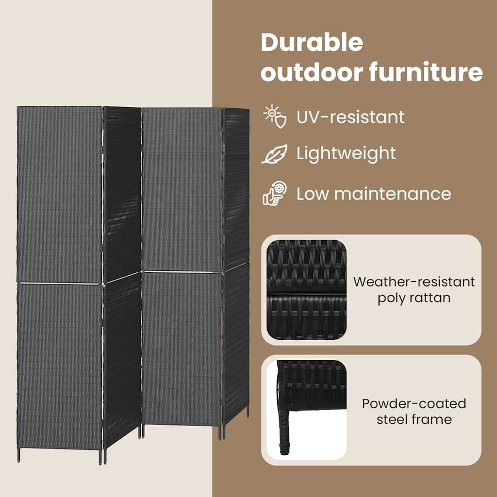 Room Divider Folding Manual Black 195 x 180 cm Poly Rattan