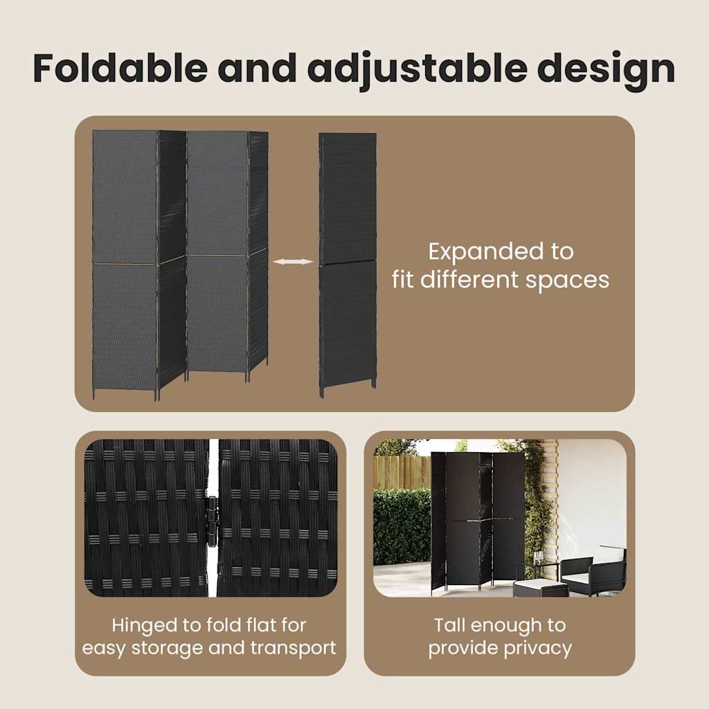 Room Divider Folding Manual Black 195 x 180 cm Poly Rattan