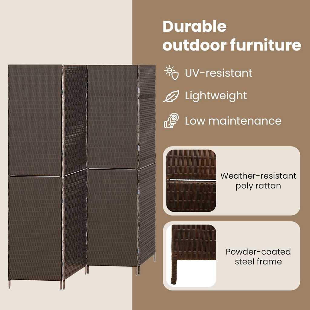 Room Divider Folding Manual Brown 195 x 180 cm Poly Rattan