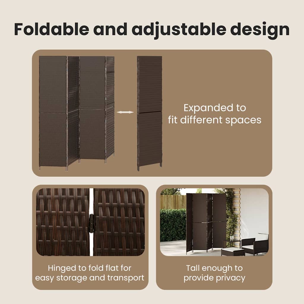 Room Divider Folding Manual Brown 195 x 180 cm Poly Rattan