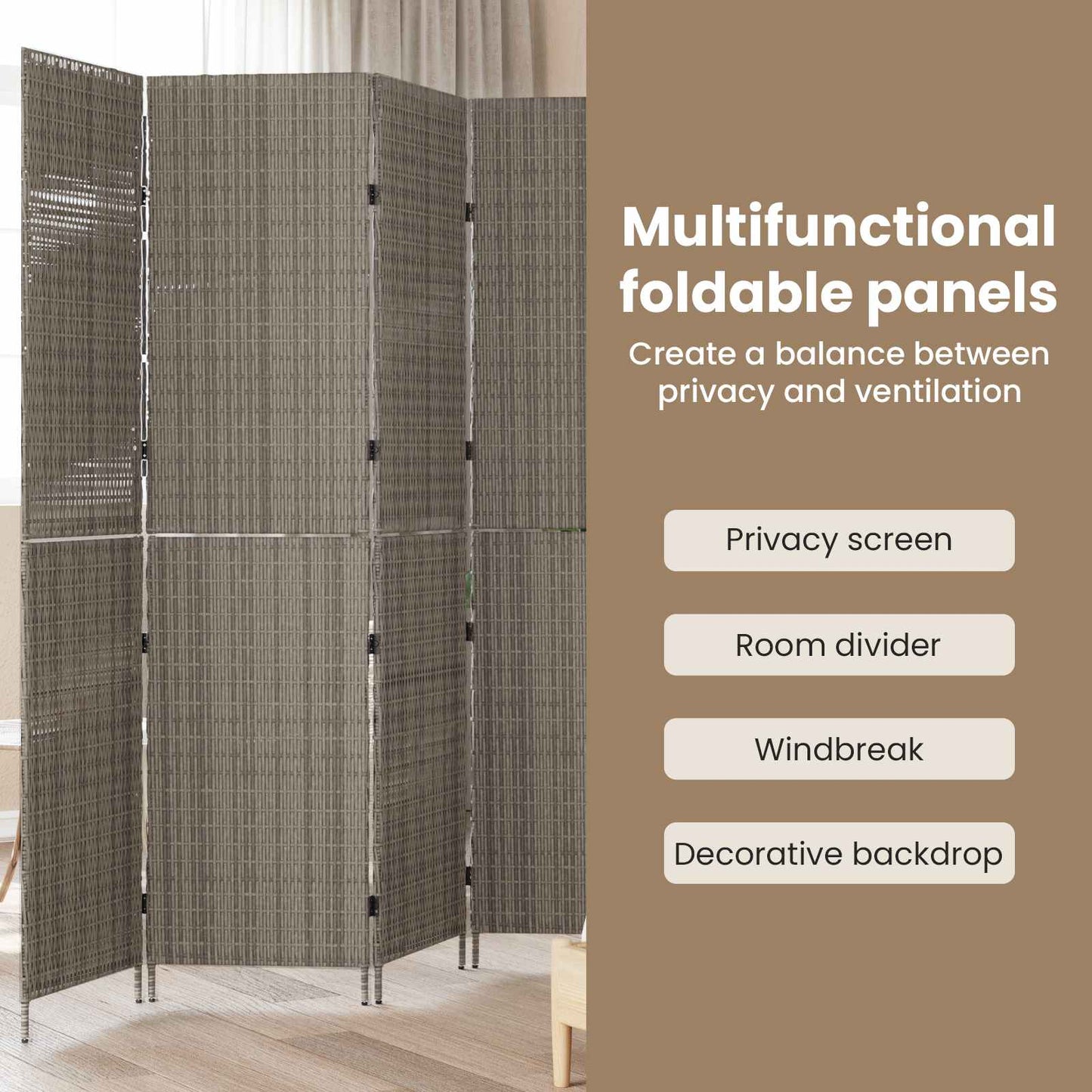 Room Divider Folding Manual Grey 195 x 180 cm Poly Rattan