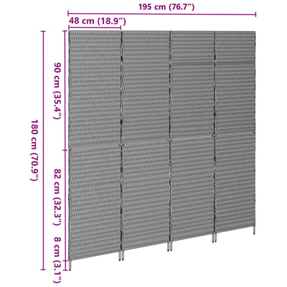 Room Divider Folding Manual Grey 195 x 180 cm Poly Rattan