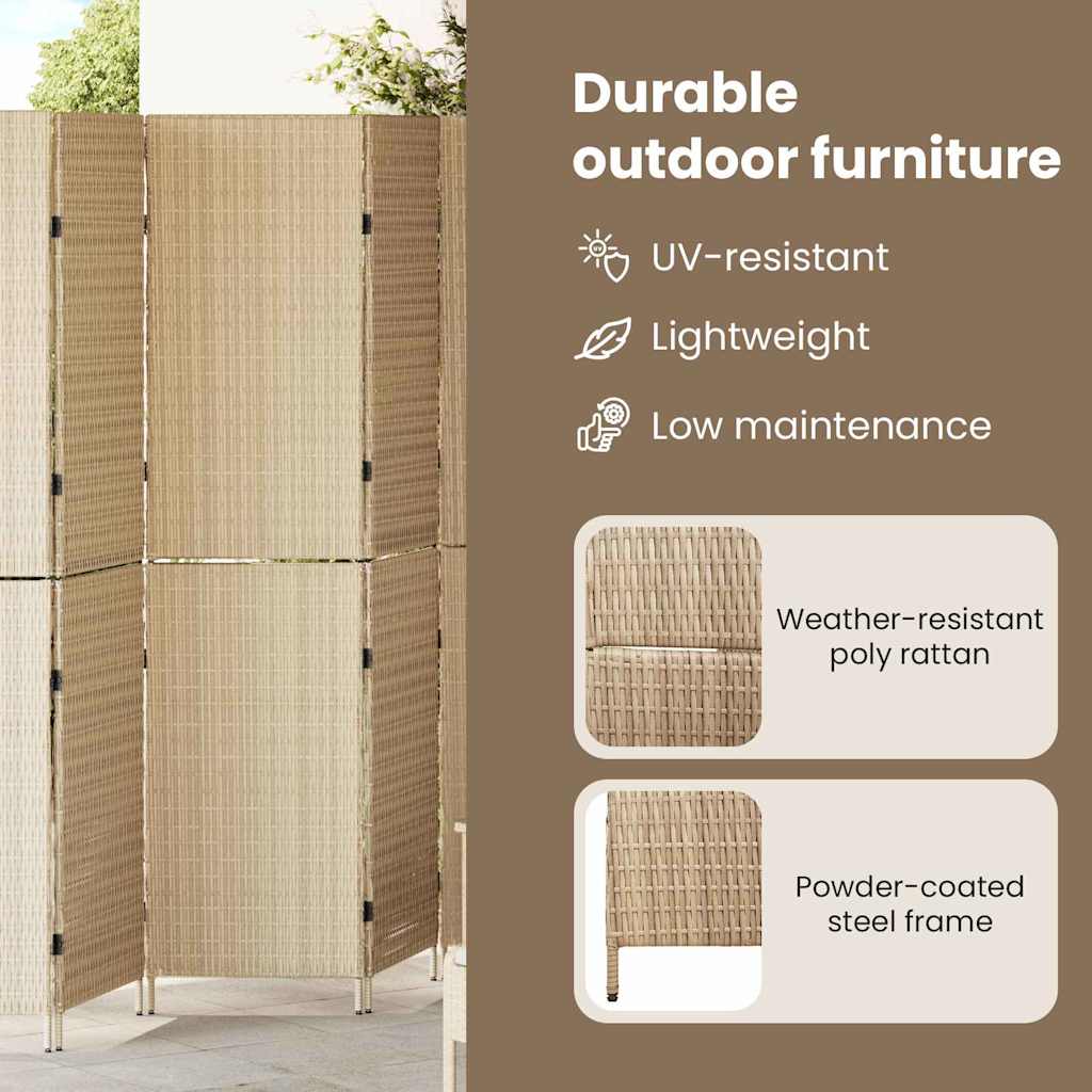 Room Divider Folding Manual Beige 242 x 180 cm Poly Rattan