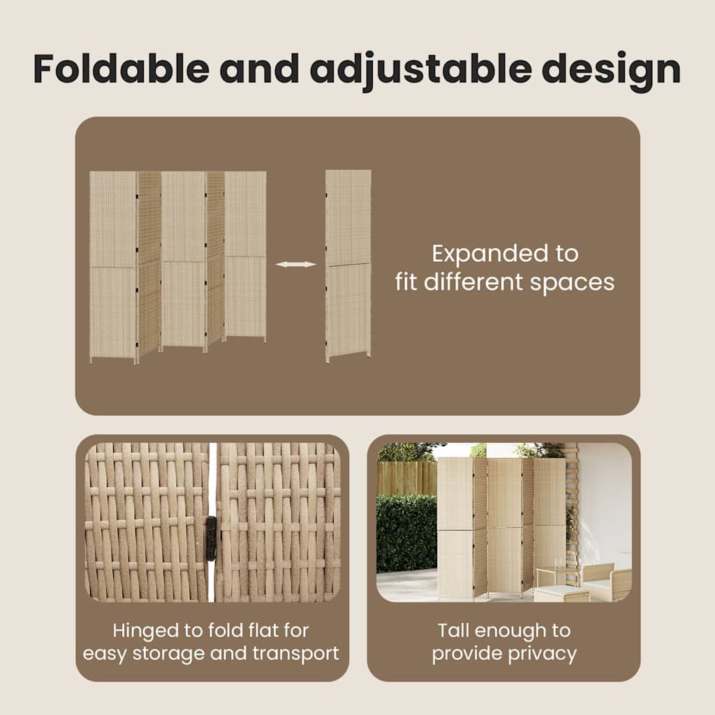 Room Divider Folding Manual Beige 242 x 180 cm Poly Rattan
