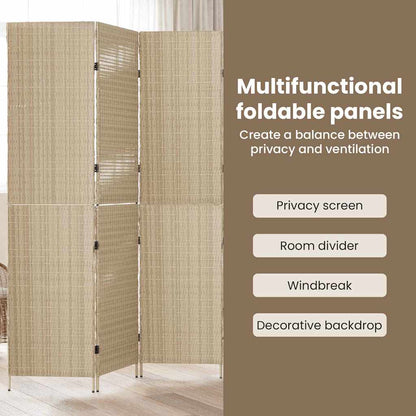 Room Divider Folding Manual Beige 242 x 180 cm Poly Rattan