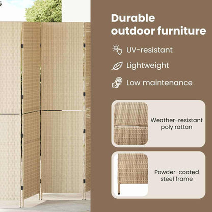 Room Divider Folding Manual Beige 292 x 180 cm Poly Rattan