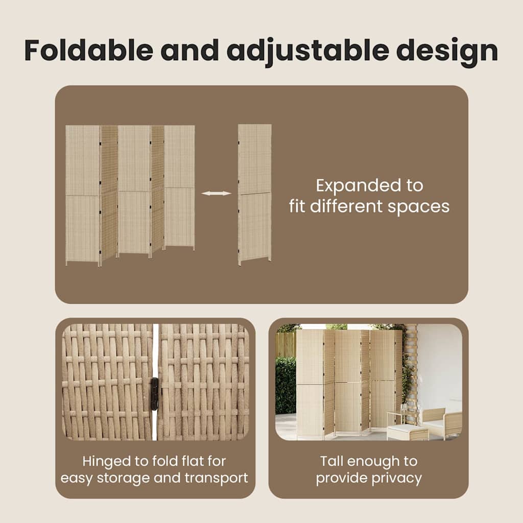 Room Divider Folding Manual Beige 292 x 180 cm Poly Rattan