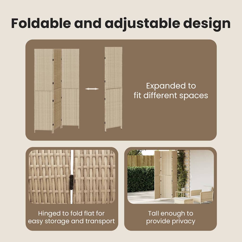 Room Divider Folding Manual Beige 146 x 200 cm Poly Rattan