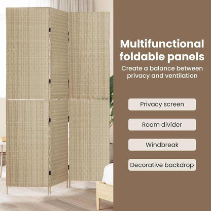 Room Divider Folding Manual Beige 146 x 200 cm Poly Rattan