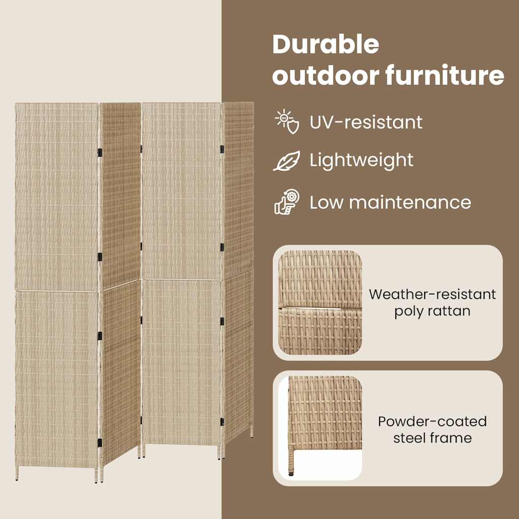 Room Divider Folding Manual Beige 195 x 180 cm Poly Rattan