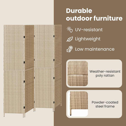 Room Divider Folding Manual Beige 195 x 180 cm Poly Rattan