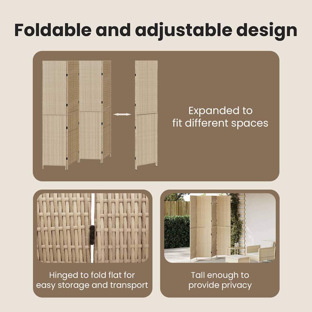 Room Divider Folding Manual Beige 195 x 180 cm Poly Rattan