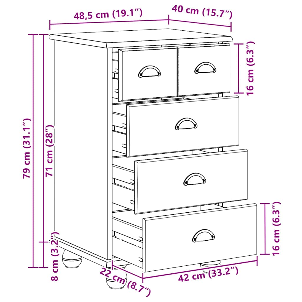 Chest of Drawer 5-Drawer ASKIM Brown 48.5 x 40 x 79 cm