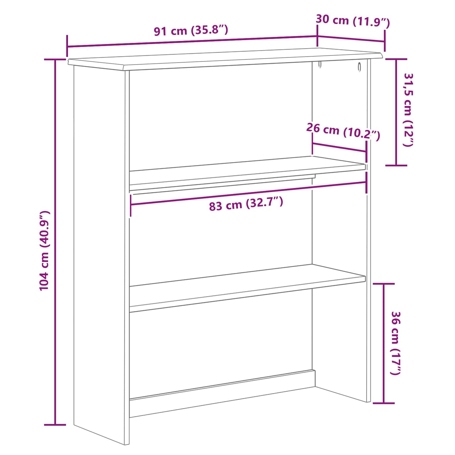 Hutch ASKIM 91 x 30 x 104 cm Solid pine wood