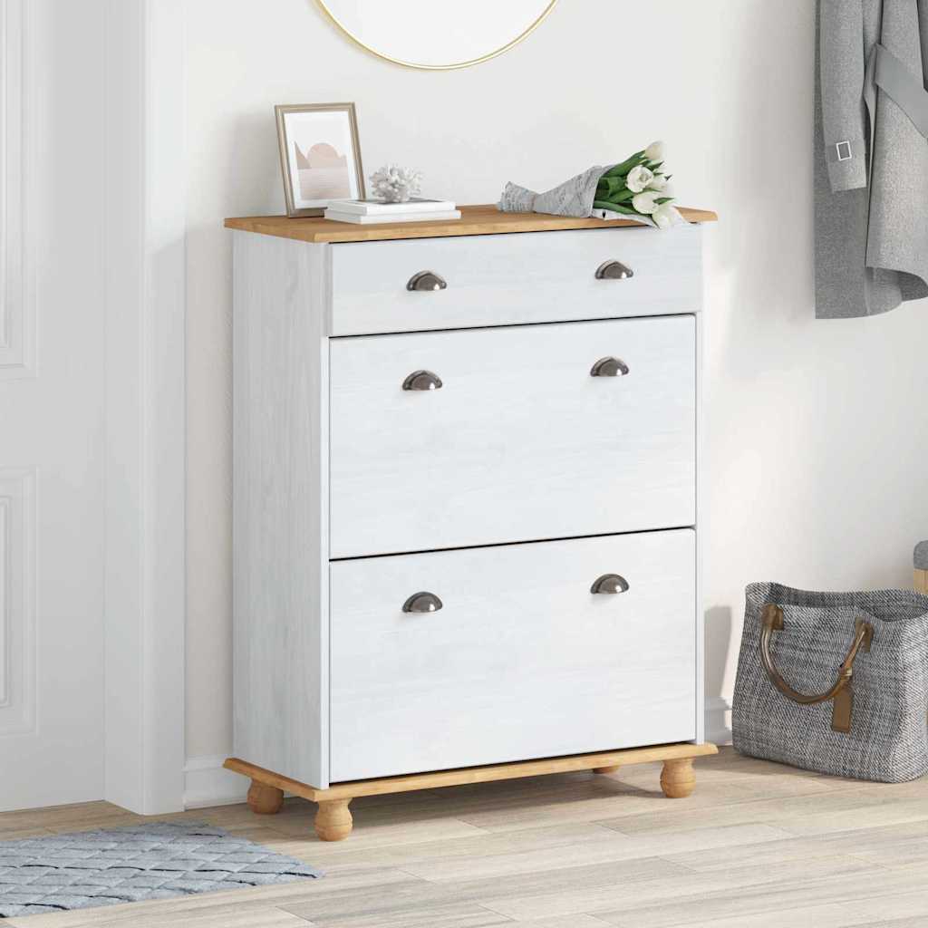 Shoe Cabinet ASKIM White 85 x 35 x 108 cm Solid Pine Wood