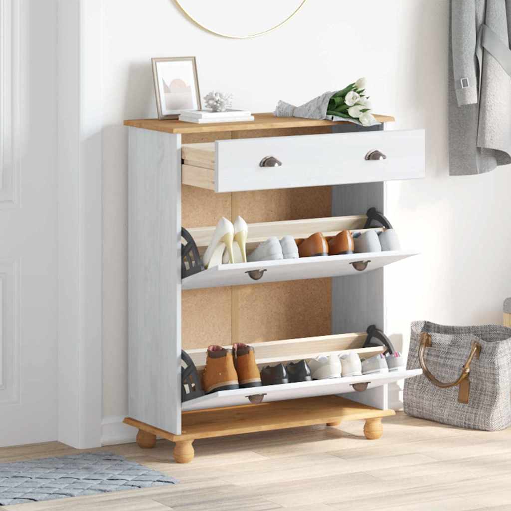 Shoe Cabinet ASKIM White 85 x 35 x 108 cm Solid Pine Wood