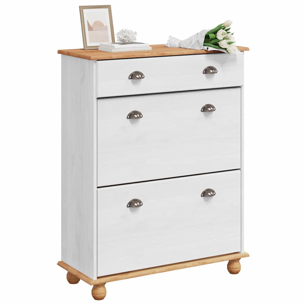 Shoe Cabinet ASKIM White 85 x 35 x 108 cm Solid Pine Wood