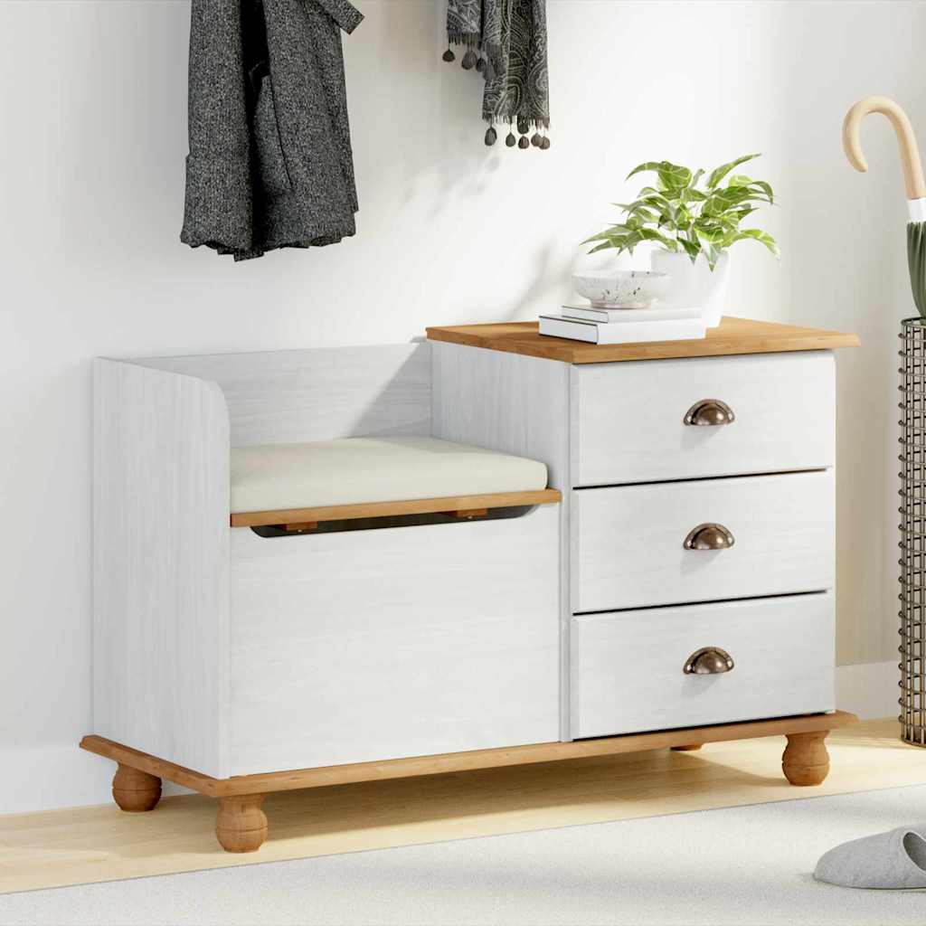 Storage Bench ASKIM White 100 x 39 x 62 cm Solid Pine Wood